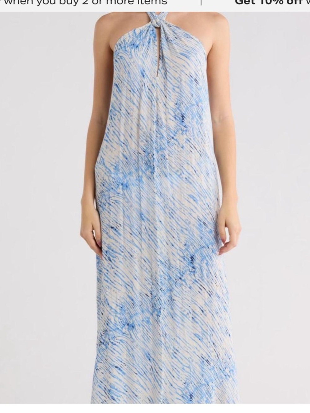 Elan Blue and White Halter Maxi Dress